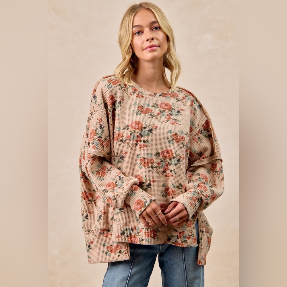 ⚡️ 📦 BiBi “ Winter Bloom “ Waffle Pullover | Taupe - Picture 6 of 12